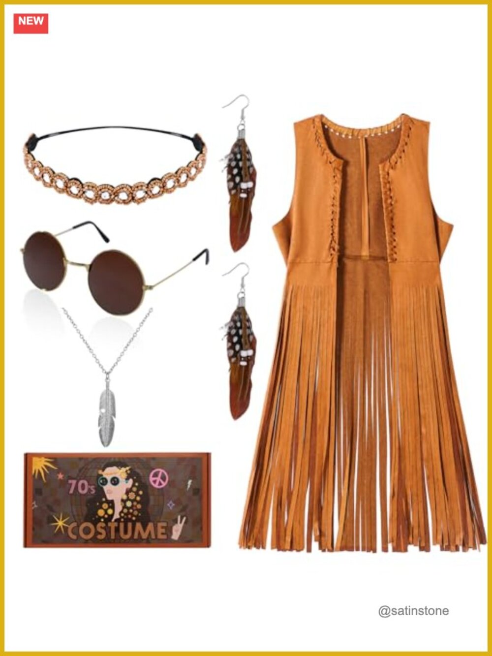 Womens 60s 70s Hippie Costume Fringe Vest Disco Cowgirl Halloween Outfit